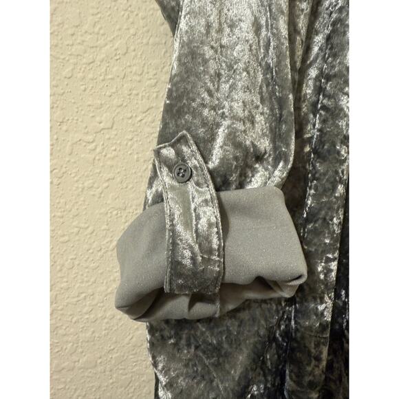 Vtg Spoon Brand Cardigan Women M Silver Velvet Open Front Waterfall Duster Pockt - Picture 4 of 8